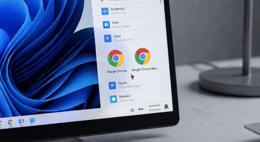 Menú Inicio de Windows mostrando dos iconos de Google Chrome (Stable y Beta) simultáneamente