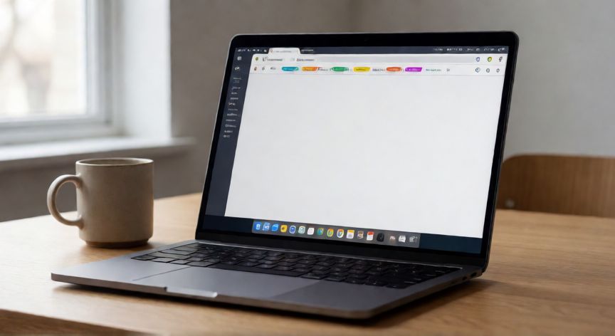 porque usar google chrome, Portátil con Google Chrome abierto en un escritorio de trabajo minimalista
