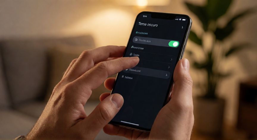 porque veo google en negro, Mano desactivando el tema oscuro en la configuración de pantalla de un móvil Android