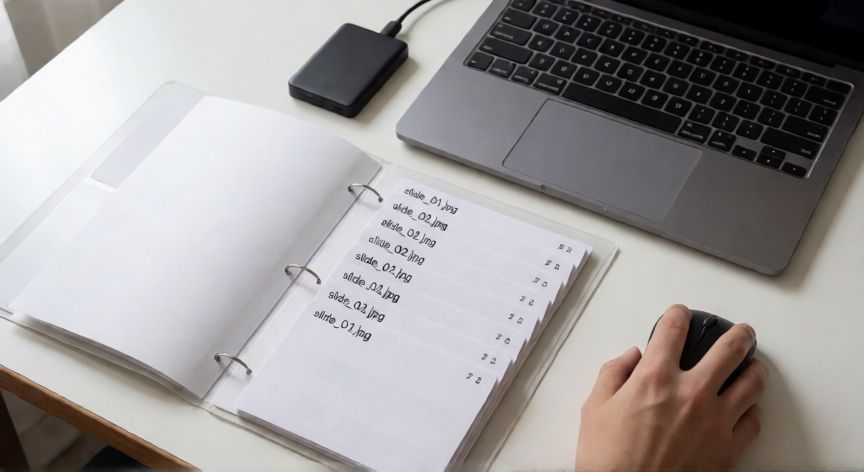 powerpoint en jpeg, Carpeta de escritorio con archivos JPEG numerados generados desde una presentación de PowerPoint