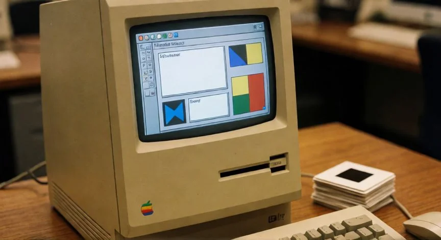 powerpoint en que año se creo, Computadora Macintosh de 1987 mostrando una versión temprana de PowerPoint