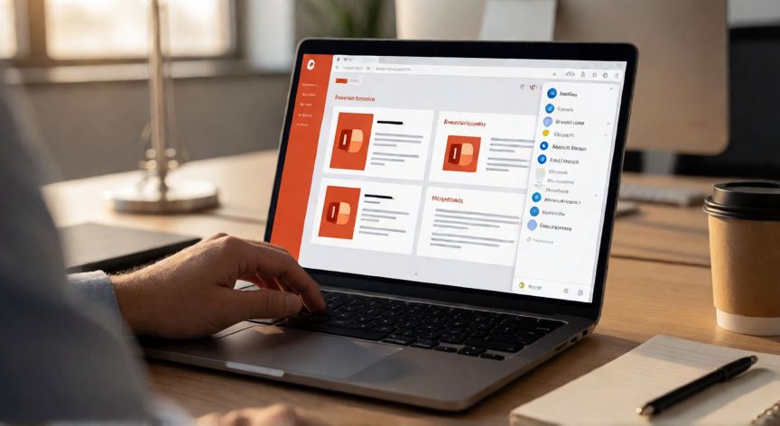 presentaciones en powerpoint ai, Persona creando una presentación en PowerPoint con ayuda de la IA Copilot