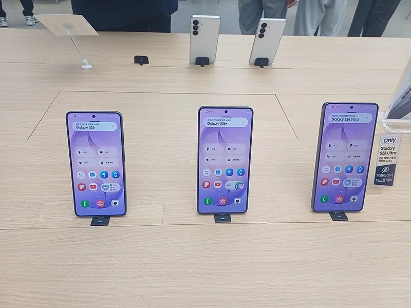 Samsung Galaxy S26, S26+ y S26 Ultra expuestos en tienda