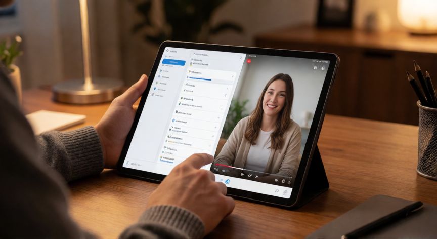 que android debe tener una tablet, Persona utilizando una tablet Android en un escritorio para tareas de productividad
