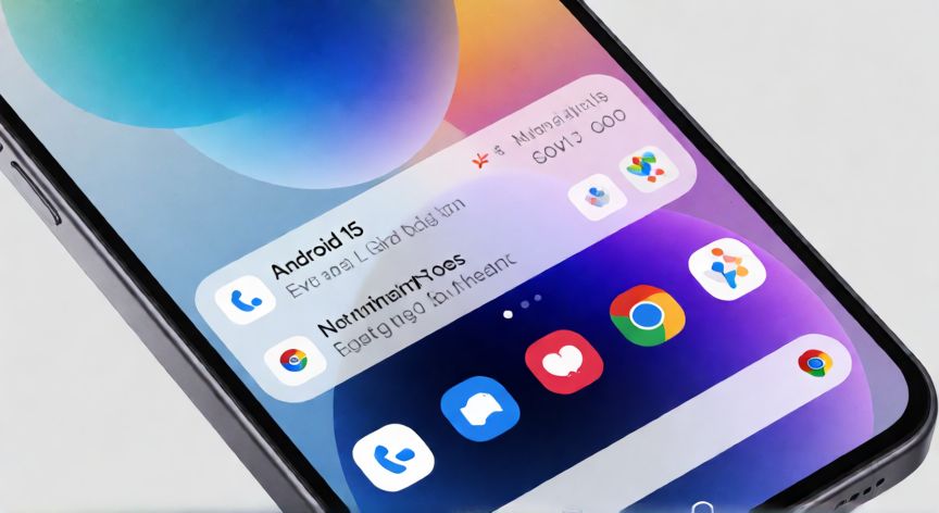 que android es el mas actual, Pantalla de un smartphone mostrando la interfaz moderna y dinámica de Android 15
