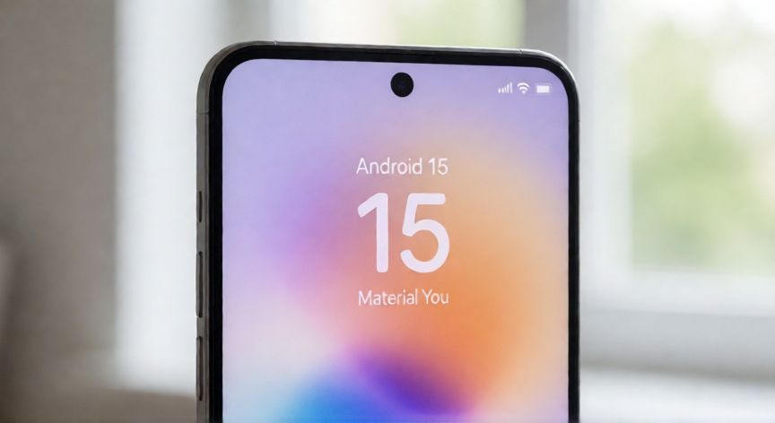 que android es el ultimo, Pantalla de un smartphone mostrando la interfaz moderna de Android 15