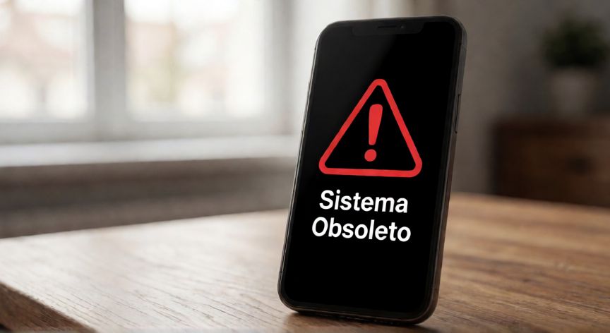 que android es obsoleto, Teléfono antiguo mostrando una advertencia de sistema obsoleto en la pantalla