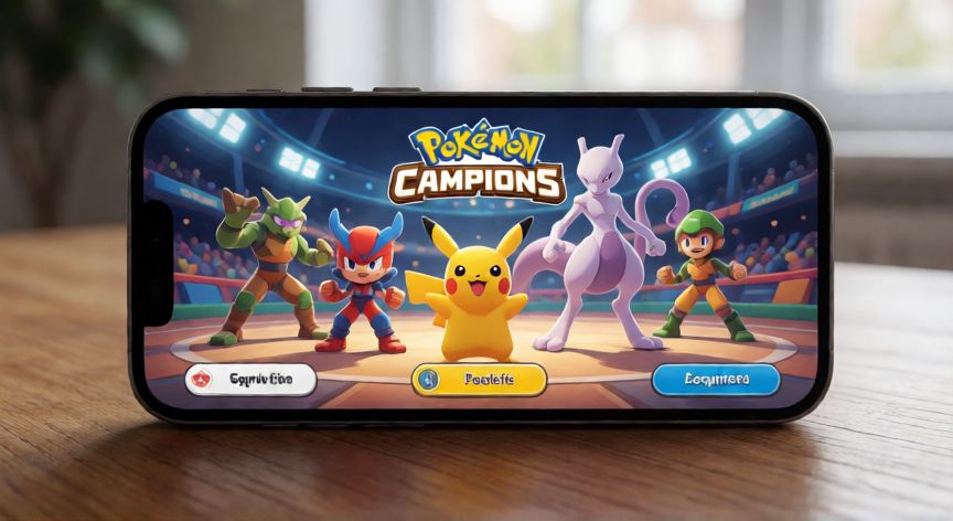 que android necesita pokemon champions, Smartphone mostrando la pantalla de inicio del juego Pokémon Champions