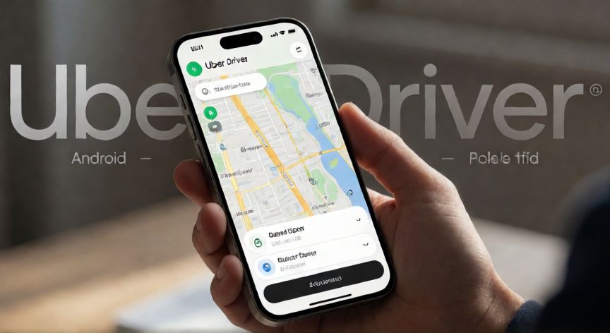 que android necesita uber driver, Móvil con la app de Uber Driver abierta mostrando el mapa