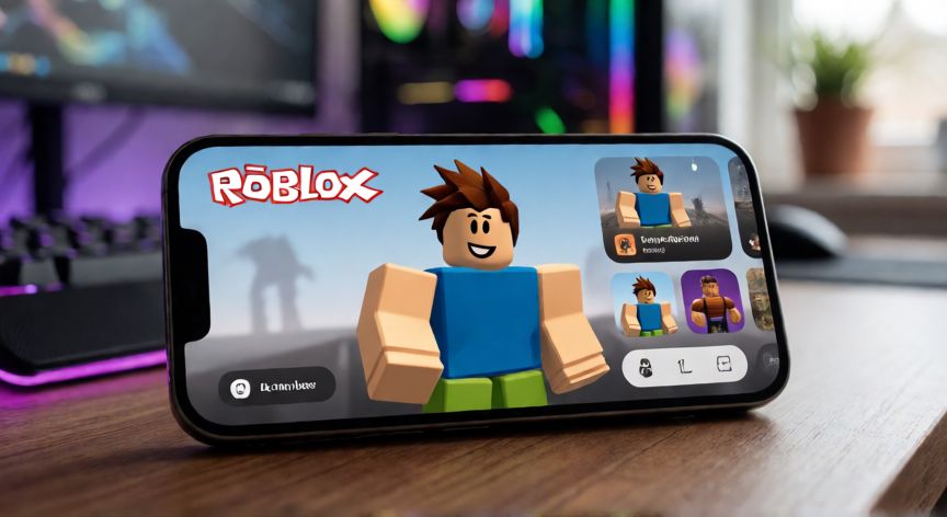 que android ocupa roblox, Smartphone mostrando la aplicación de Roblox con su interfaz principal