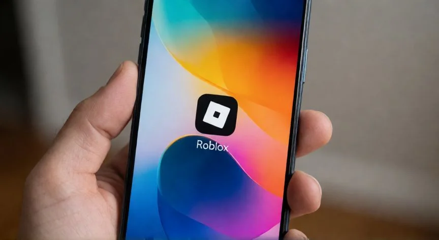 Smartphone Android mostrando la aplicación de Roblox en pantalla