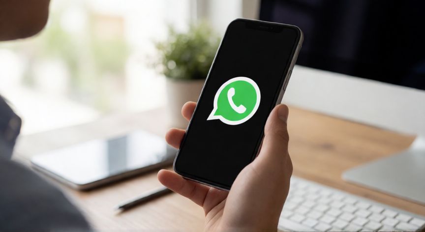 que android pide whatsapp, Persona sosteniendo un móvil con la aplicación WhatsApp activa