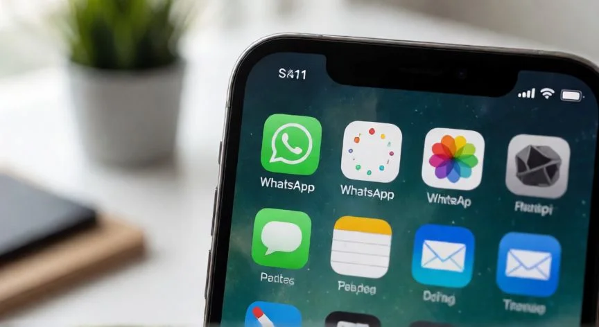 Smartphone con la aplicación de WhatsApp en la pantalla principal