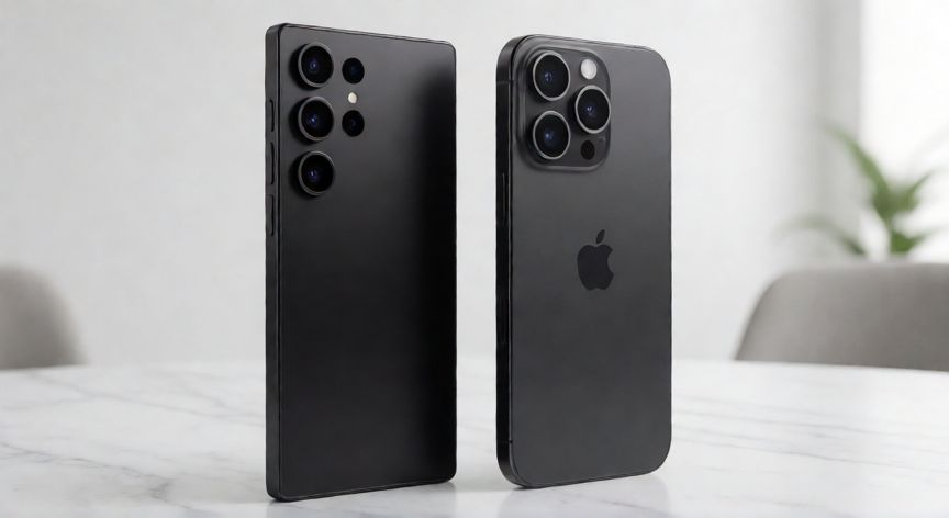 que android se parece al iphone, Comparación lateral entre un Samsung Galaxy S24 y un iPhone mostrando sus bordes curvos similares