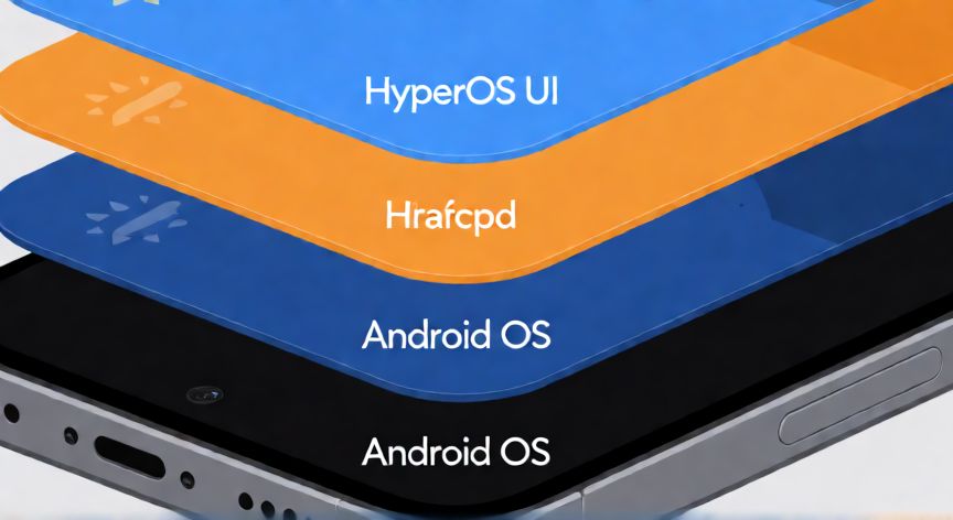 que android tiene el redmi note 14 pro, Diagrama de las capas de software Android y HyperOS en el móvil