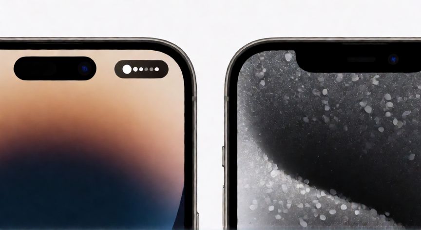 que android tiene isla dinamica, Comparación de diseño de pantalla entre móviles con y sin isla dinámica