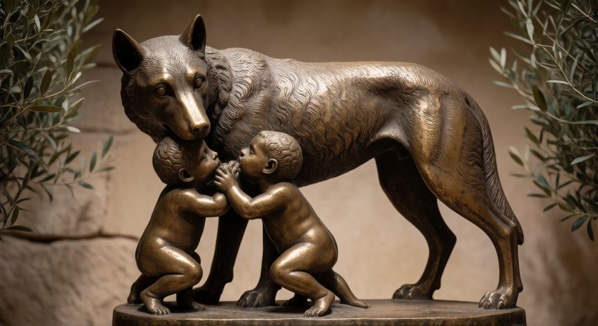 que animal amamanto a romulo y remo, Estatua clásica de la loba capitolina amamantando a los gemelos romanos