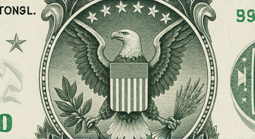 que animal aparece en un billete de dolar, Billete de un dolar estadounidense con el aguila calva en su reverso