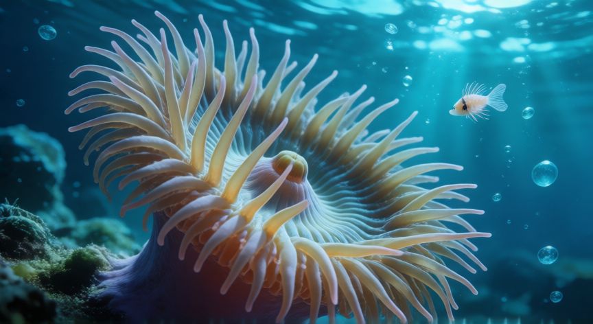 que animal bala, Anemonas de mar disparando celentocistos bajo el agua