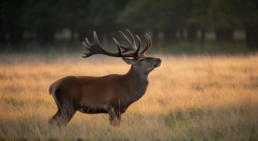 que animal barrunta, Ciervo olfateando el aire al amanecer, ejemplo de animal que barrunta amenazas en la naturaleza