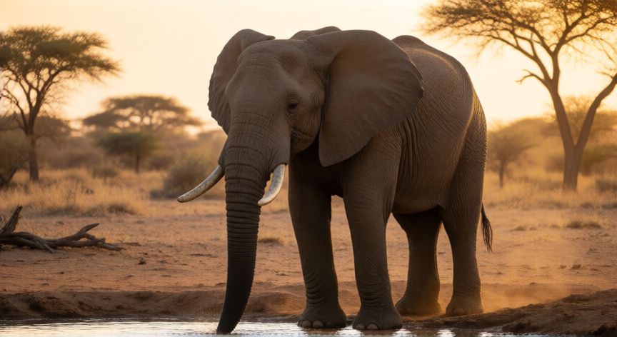 que animal bebe mas agua, elefante africano bebiendo agua en una sabana