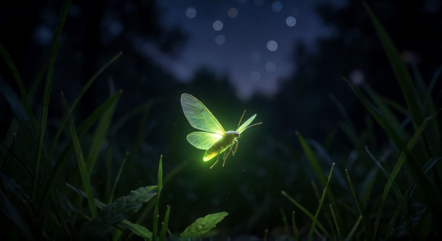 que animal brilla en la oscuridad, Luciernaga brillante en un bosque nocturno