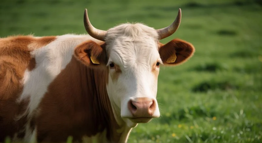 Vaca pastando en un prado verde