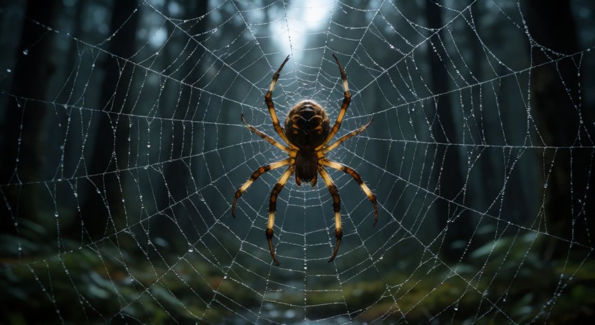 que animal come cucarachas, Araña con cucaracha atrapada en su telaraña