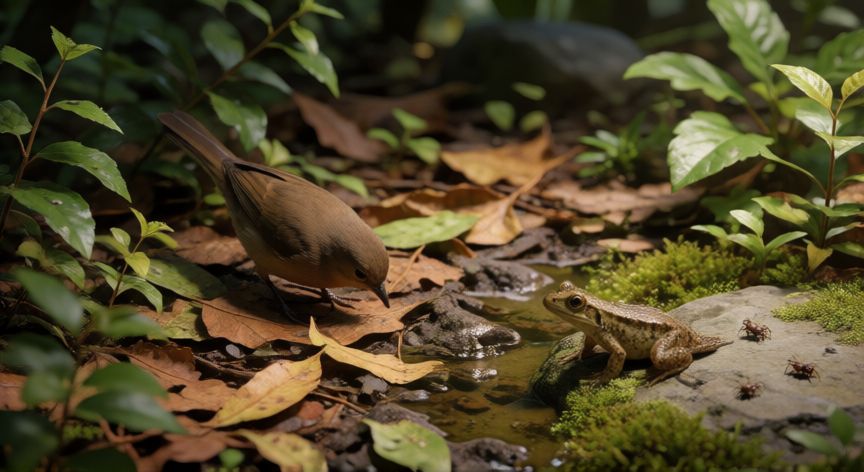 que animal come garrapatas, Aves insectívoras, lagartos y ranas depredando garrapatas en el suelo del bosque