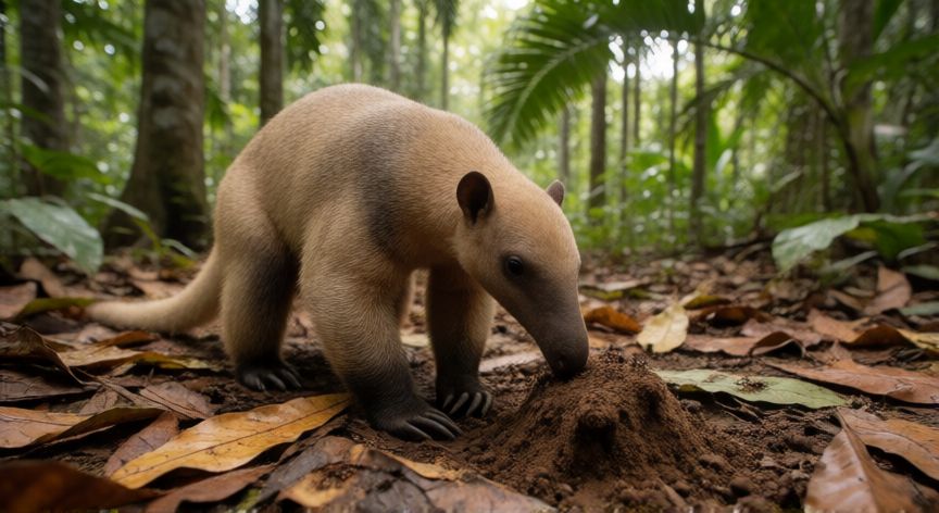 que animal come hormigas, Oso hormiguero excavando un hormiguero en el suelo de un bosque tropical