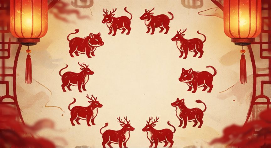 que animal del zodiaco chino soy, Tabla tradicional del zodiaco chino con los doce animales en círculo