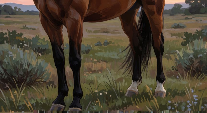 que animal duerme de pie por supervivencia, Caballo durmiendo de pie en un prado al atardecer mostrando su postura erguida