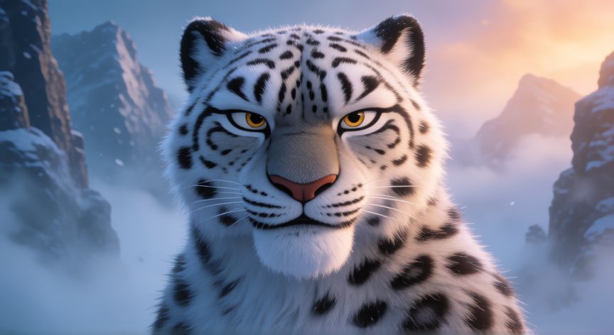 que animal es kai de kung fu panda, Primer plano de Kai el leopardo de las nieves de Kung Fu Panda mirando con determinación