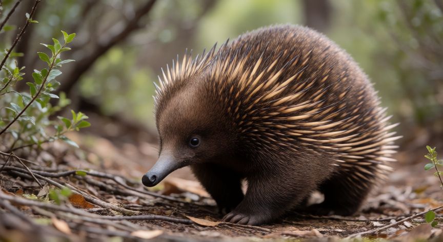 que animal es knuckles, Equidna real caminando entre la vegetacion de Australia