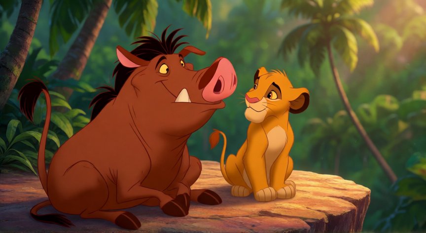 que animal es pumba, Pumba y Simba compartiendo un momento de amistad
