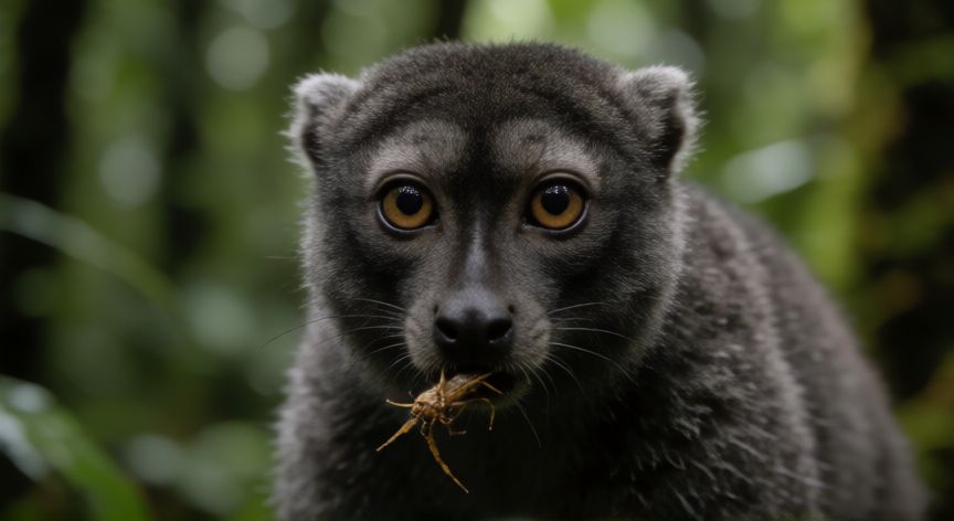 que animal es sayu, Primer plano del rostro y cuerpo de un sayu en su habitat