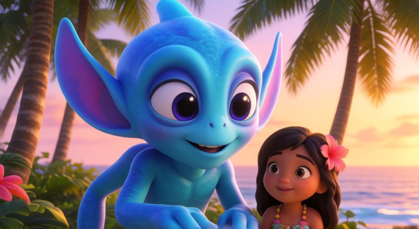 que animal es stitch, Stitch con Lilo en una escena tropical de Lilo y Stitch