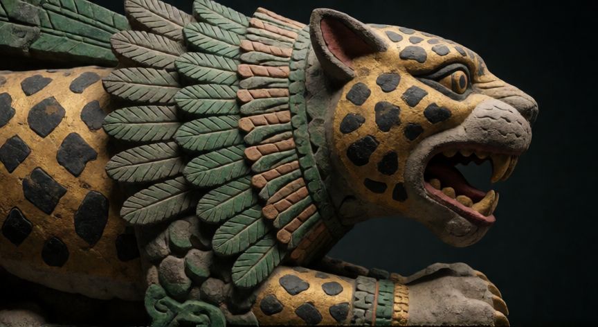 que animal es xilonen, Alta relieve de piedra mostrando la transformación ritual en jaguar asociada a Xilón