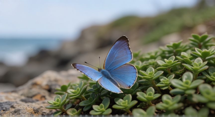 qué animal está en peligro de extinción, Mariposa glauco pequeña en su hábitat natural costero