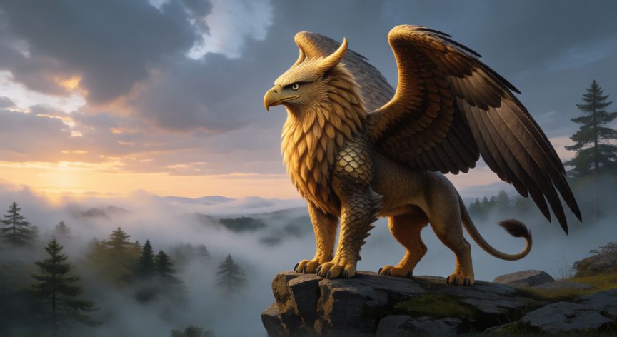 que animal fantastico eres, grifo mitológico vigilante al amanecer