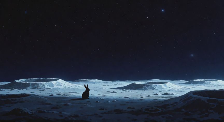 Conejo de la Luna en el paisaje lunar