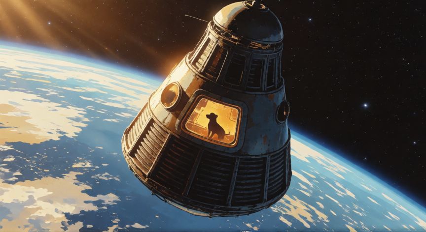 que animal fue a la luna, Cápsula espacial soviética orbitando la Tierra con un perro en el interior