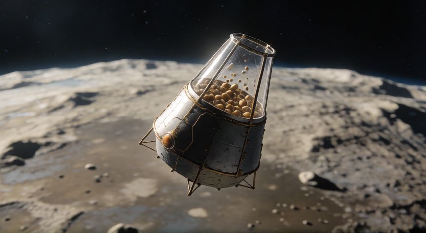 Sonda Luna 5 acercándose a la superficie lunar con una cápsula de experimentos biológicos