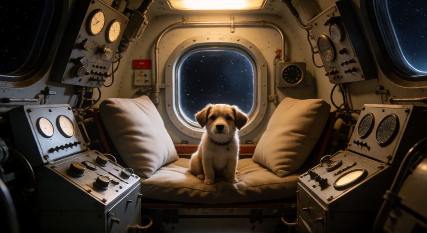 Laika la primera perra en orbitar la Tierra dentro de una nave soviética de principios de la era espacial