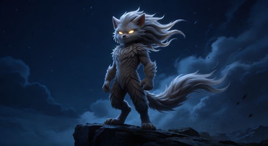 que animal furry soy, Personaje furry en un acantilado bajo el cielo nocturno