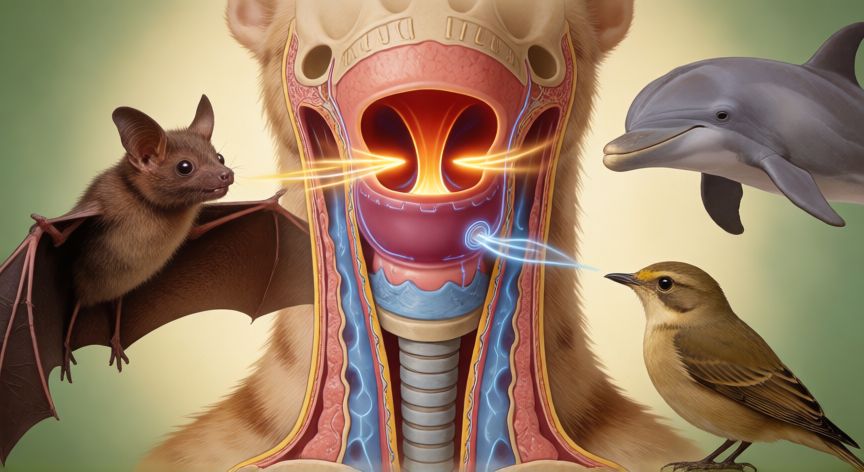 Ilustración científica de la glotis y sonidos glotales en animales