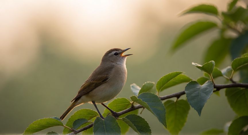 que animal gorjea, ave pequeña gorjeando en una rama al amanecer