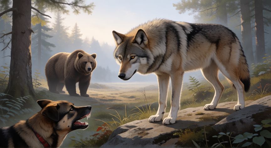 que animal gruñe, Lobo, oso y perro mostrando señales de gruñido en un entorno natural