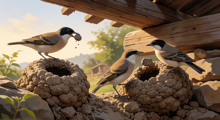 que animal hace nido de barro, Aves construyendo nidos de barro con lodo y materiales naturales