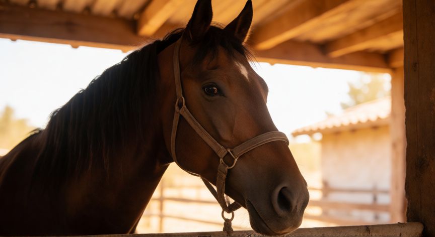 que animal hace ruido cuando hace calor, Caballo en una caballería durante un día cálido